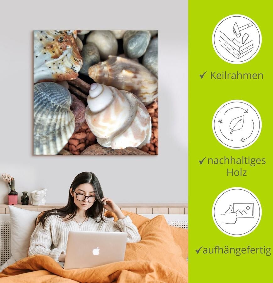 Artland Artprint op linnen Kleine schelpenschatten gespannen op een spieraam - Foto 2