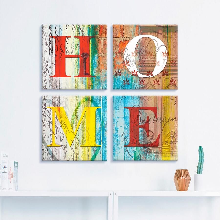 Artland Artprint op linnen Kleurrijk huis set van 4 verschillende maten (4-delig)