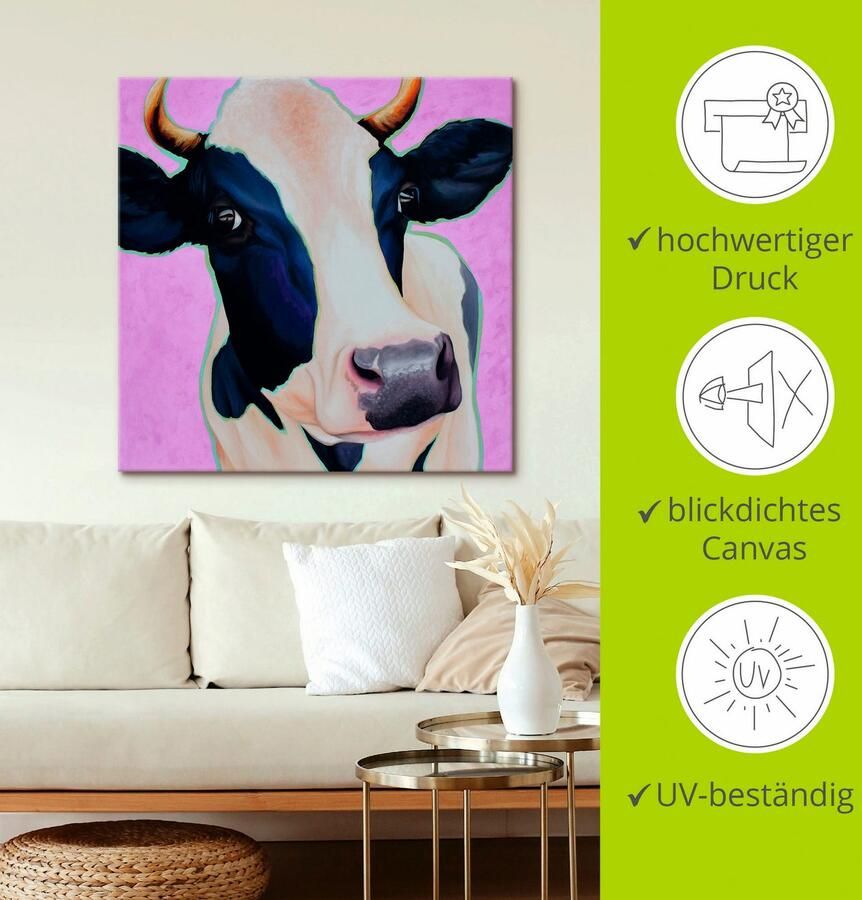 Artland Artprint op linnen Koe Josefine gespannen op een spieraam - Foto 2