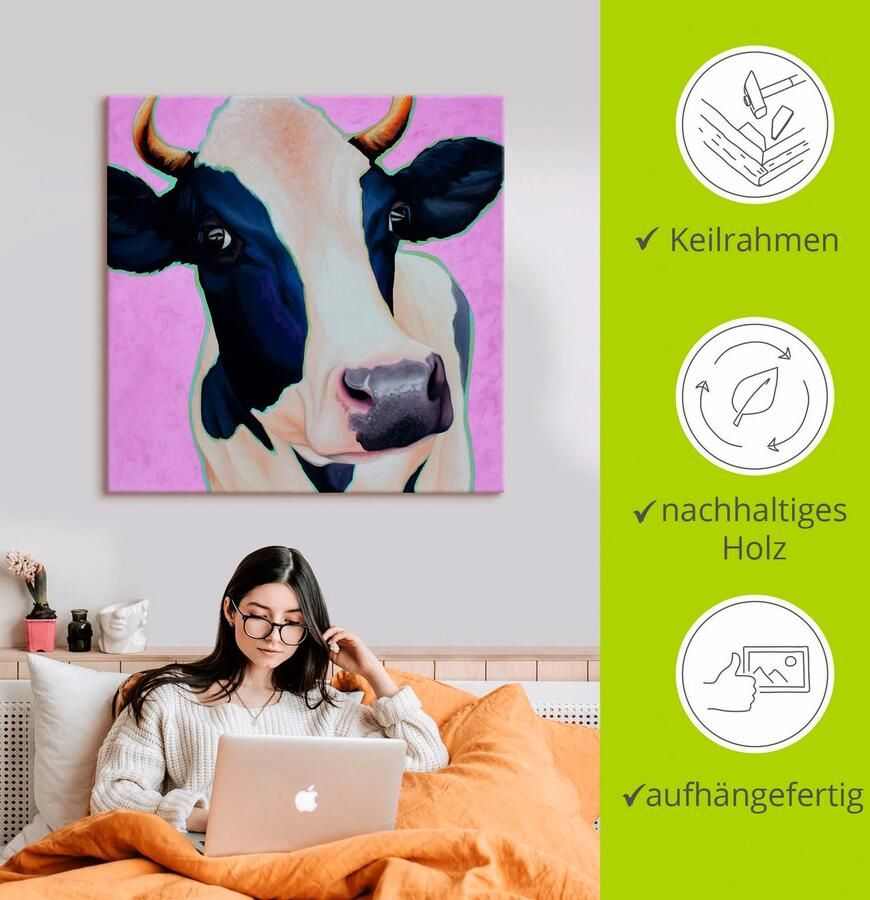 Artland Artprint op linnen Koe Josefine gespannen op een spieraam