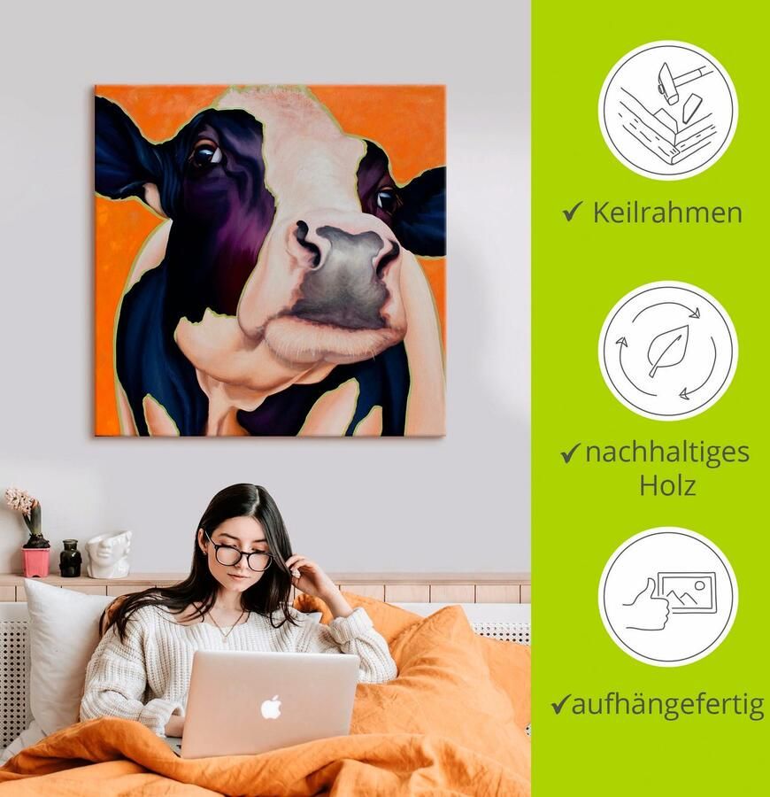 Artland Artprint op linnen Koe roze gespannen op een spieraam