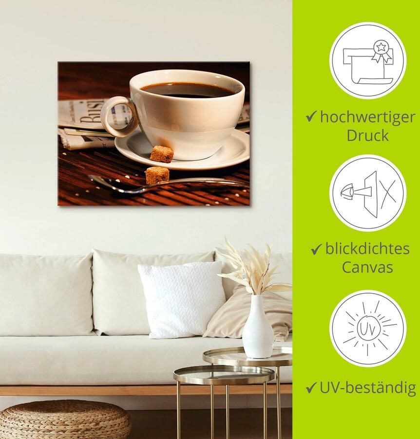 Artland Artprint op linnen Koffiekopje en krant gespannen op een spieraam - Foto 3