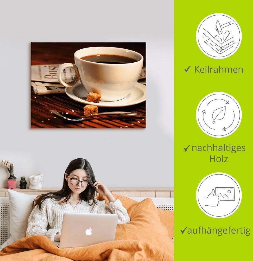 Artland Artprint op linnen Koffiekopje en krant gespannen op een spieraam - Foto 2