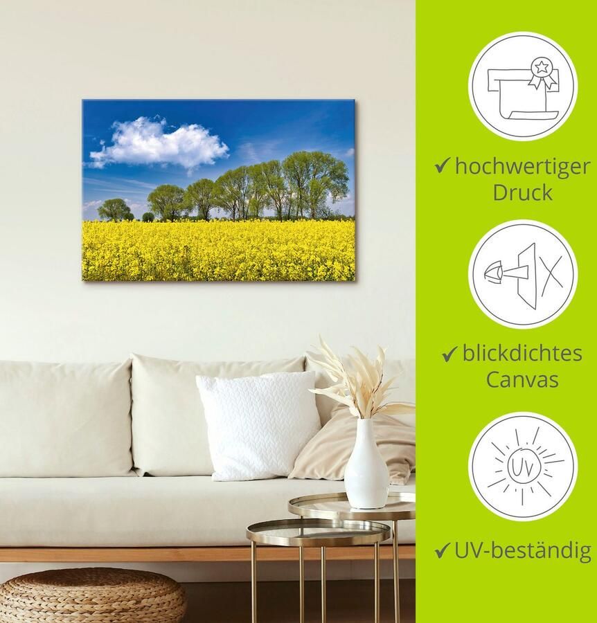 Artland Artprint op linnen Koolzaadveld in de lente gespannen op een spieraam - Foto 3