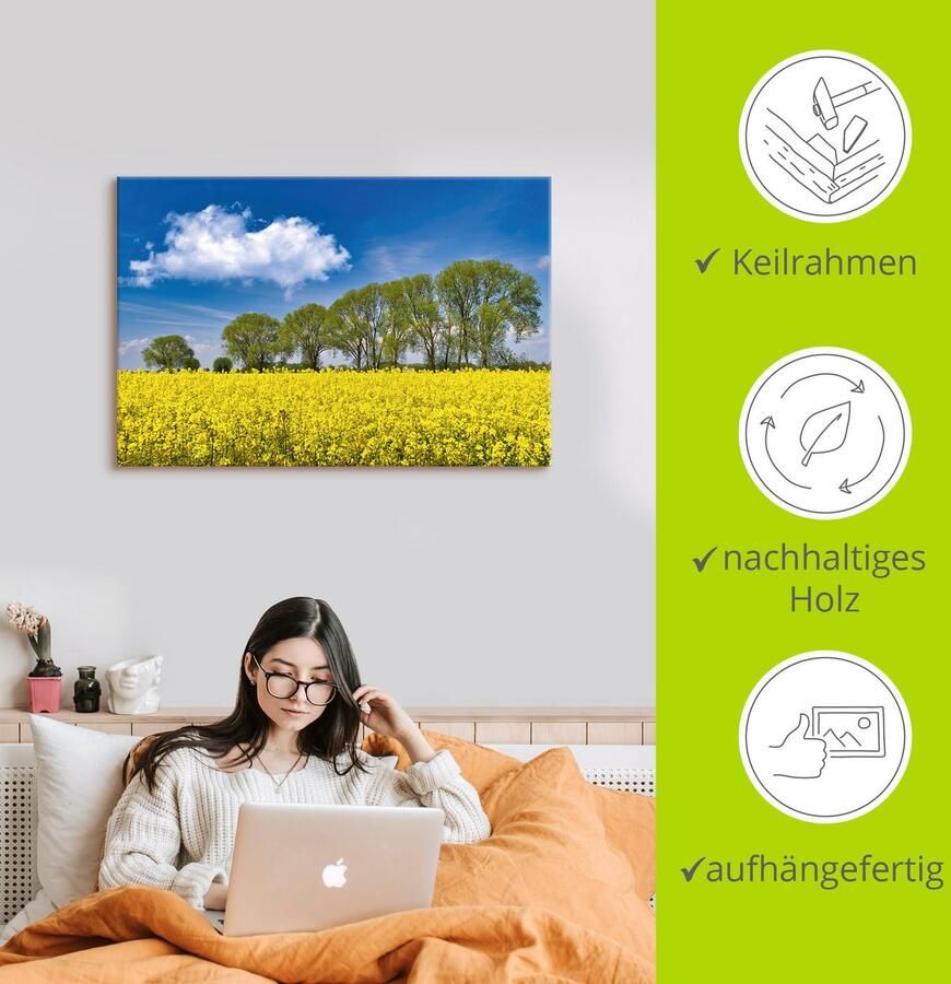 Artland Artprint op linnen Koolzaadveld in de lente gespannen op een spieraam - Foto 2