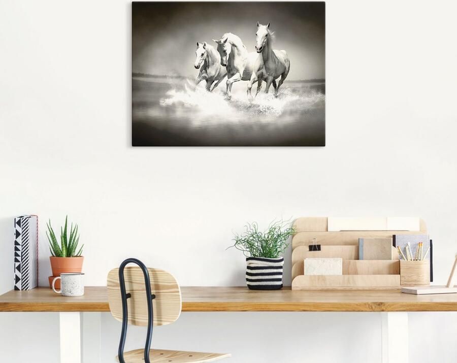 Artland Artprint op linnen Kudde van witte paarden gespannen op een spieraam - Foto 5