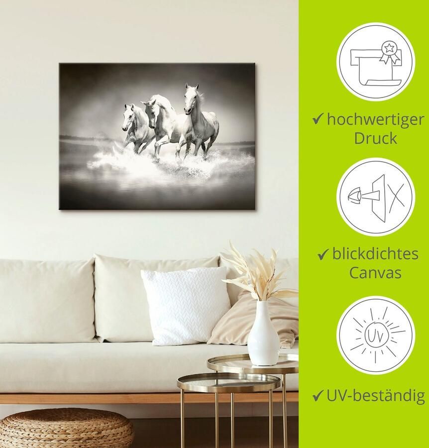Artland Artprint op linnen Kudde van witte paarden gespannen op een spieraam - Foto 3