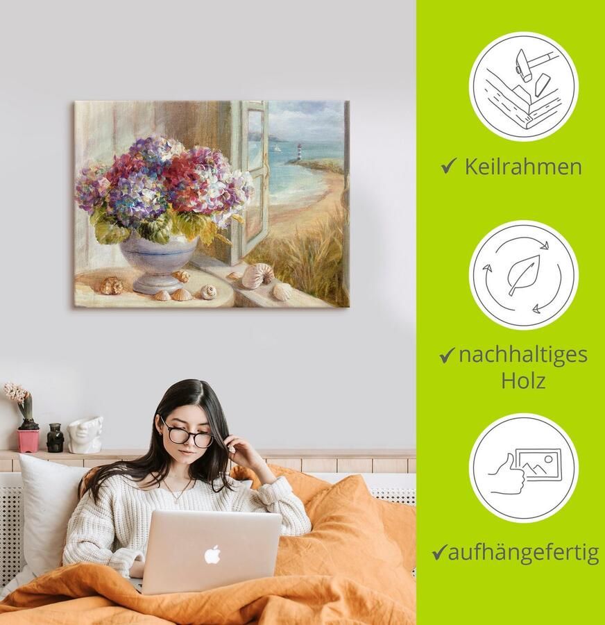 Artland Artprint op linnen Kusten hortensia gespannen op een spieraam