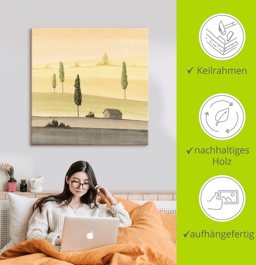 Artland Artprint op linnen Landschap in groen gespannen op een spieraam - Foto 2