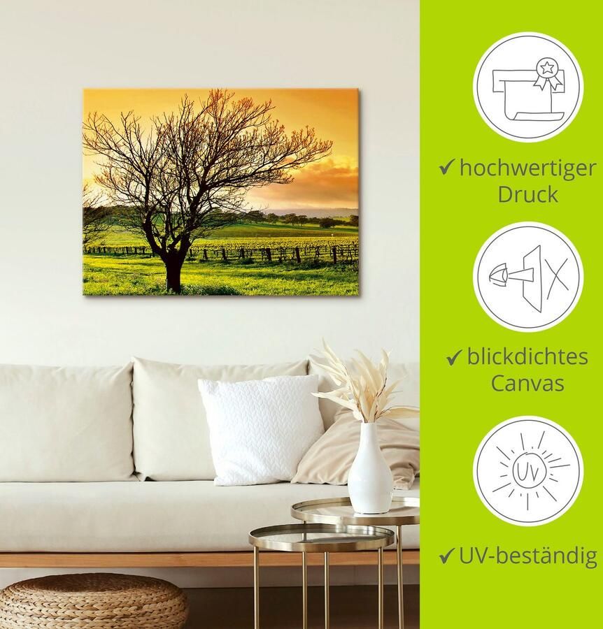 Artland Artprint op linnen Landschap met wijnbergen gespannen op een spieraam - Foto 3