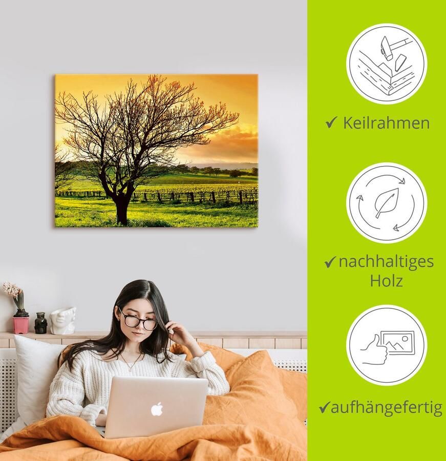 Artland Artprint op linnen Landschap met wijnbergen gespannen op een spieraam - Foto 2