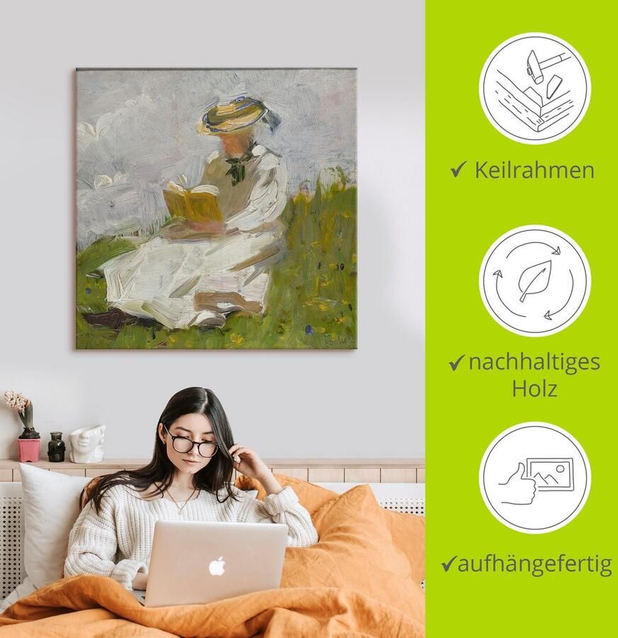 Artland Artprint op linnen Lezende mevrouw in het groen. 1906