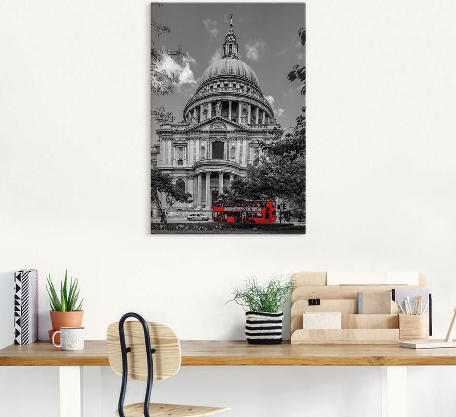 Artland Artprint op linnen Londen St. Paul s Cathedral & rode bus - Foto 4