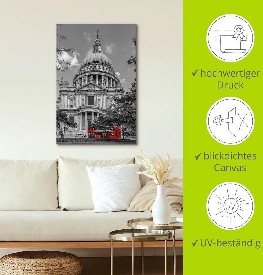 Artland Artprint op linnen Londen St. Paul s Cathedral & rode bus - Foto 3