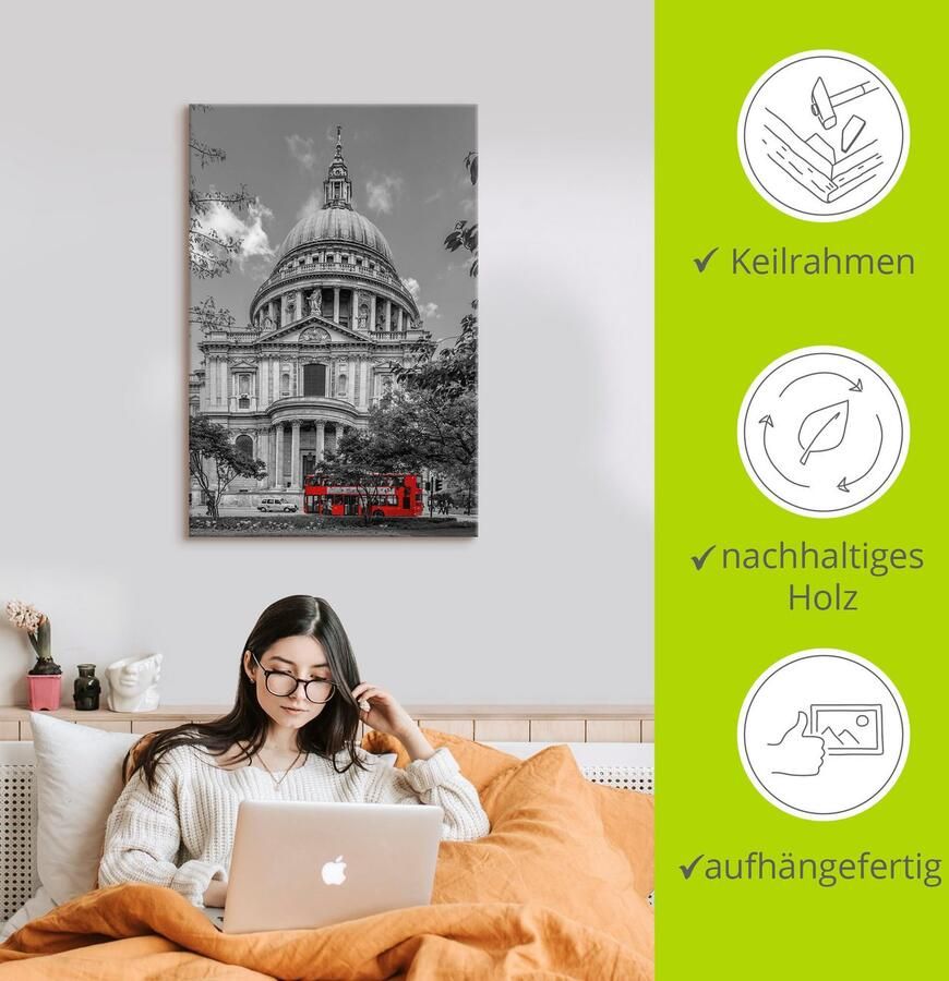 Artland Artprint op linnen Londen St. Paul s Cathedral & rode bus - Foto 2