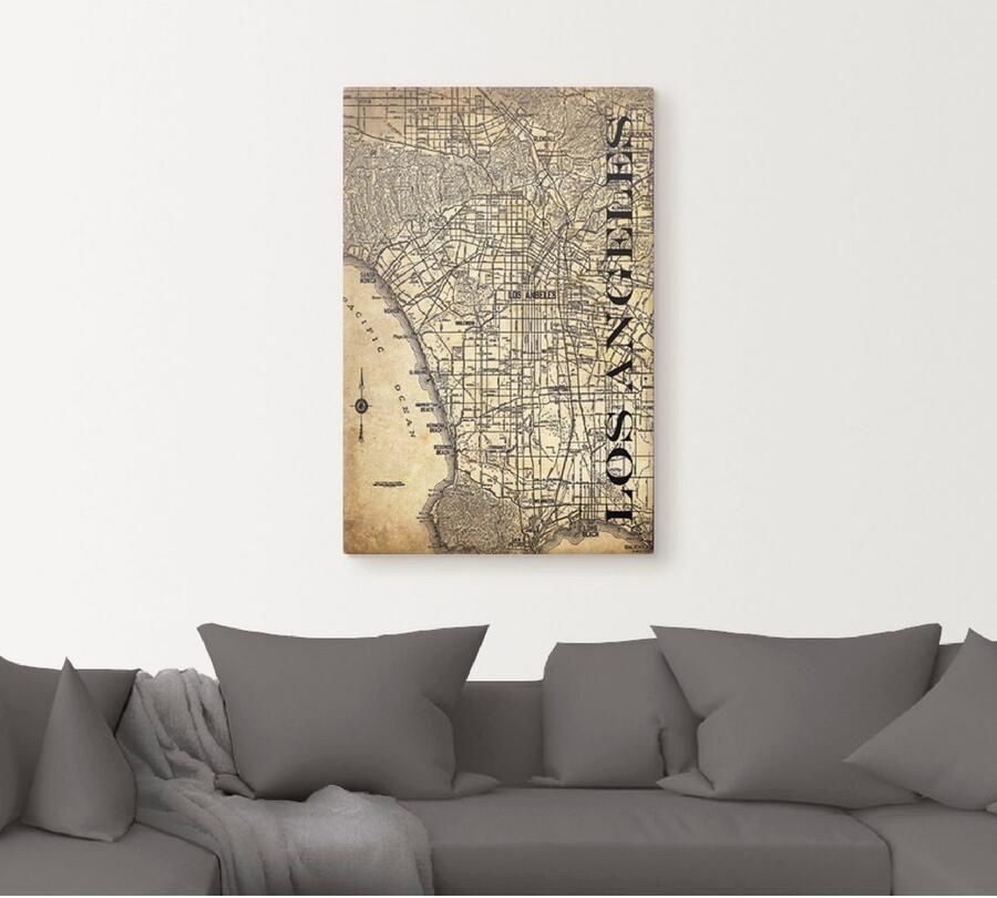 Artland Artprint op linnen Los Angeles Kaart straten kaart Sepia - Foto 4