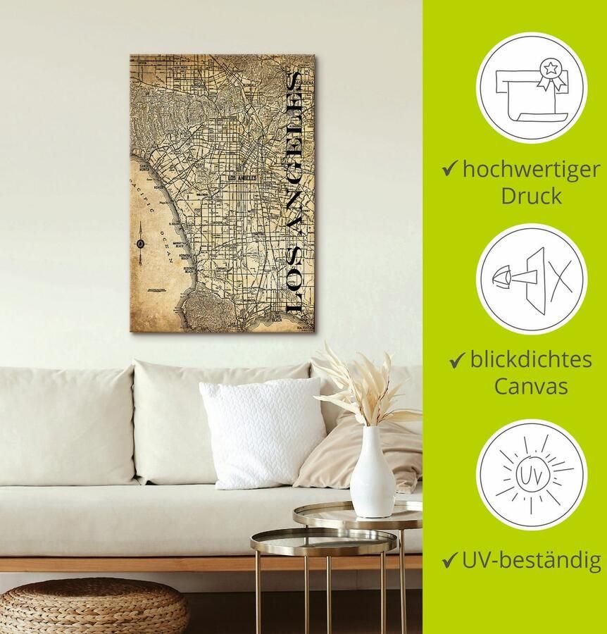 Artland Artprint op linnen Los Angeles Kaart straten kaart Sepia - Foto 2