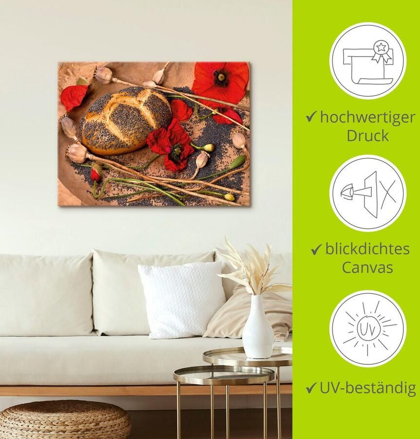 Artland Artprint op linnen Maanbrood versierd met klaprozen - Foto 3