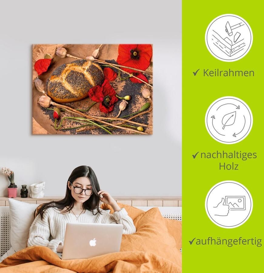 Artland Artprint op linnen Maanbrood versierd met klaprozen - Foto 2