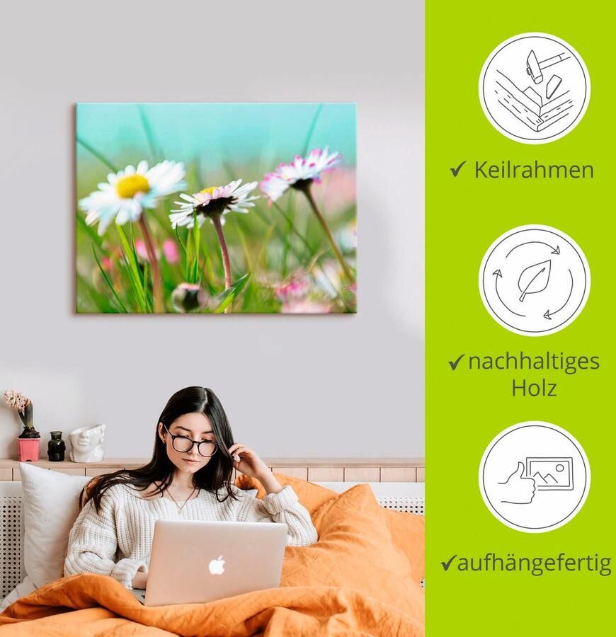 Artland Artprint op linnen Madeliefje romantiek gespannen op een spieraam