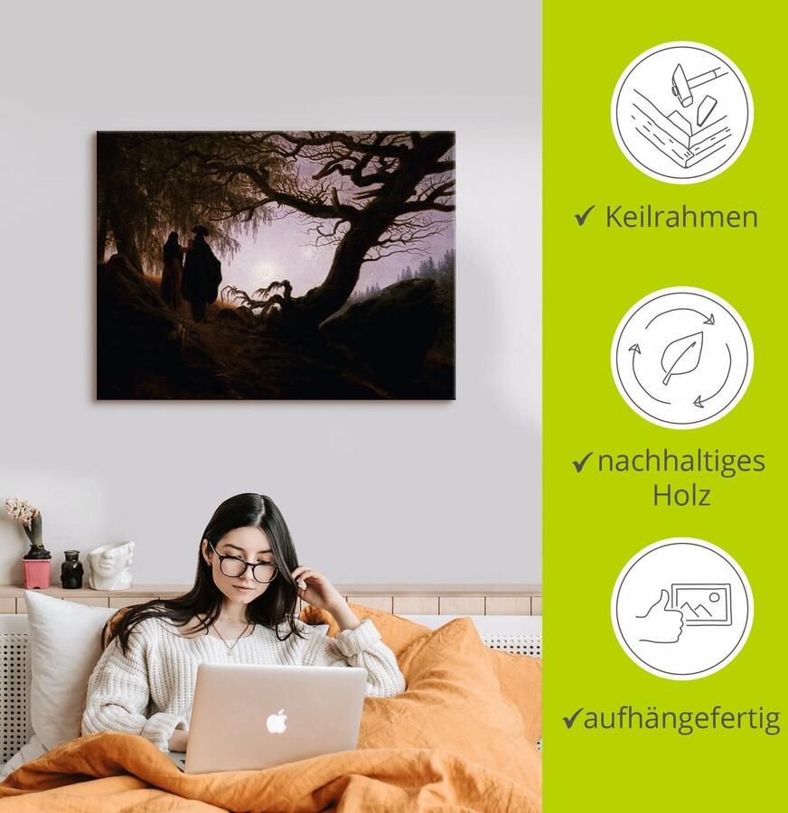 Artland Artprint op linnen Man en vrouw kijken naar de maan 1830x35