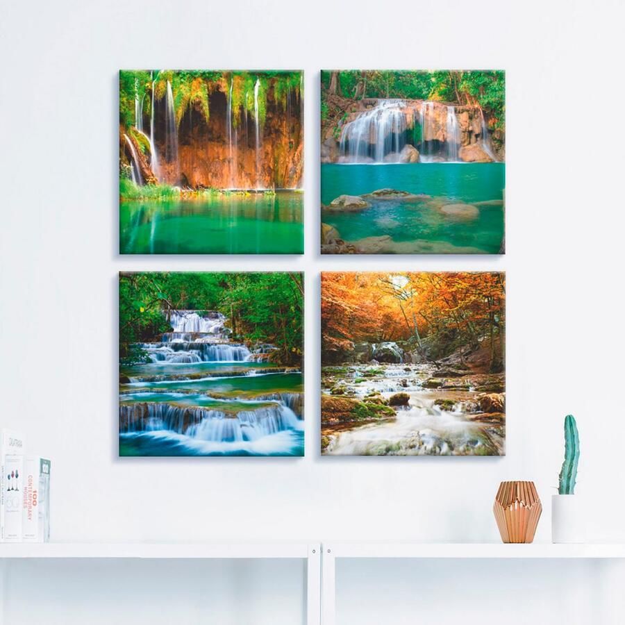 Artland Artprint op linnen Mooie waterval in het bos set van 4 verschillende maten (4-delig) - Foto 2