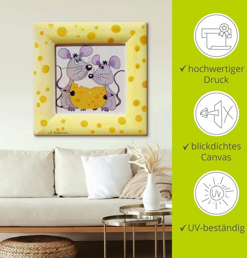 Artland Artprint op linnen Muizen met kaas gespannen op een spieraam - Foto 4