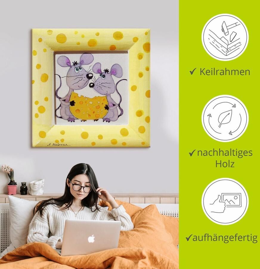 Artland Artprint op linnen Muizen met kaas gespannen op een spieraam - Foto 3