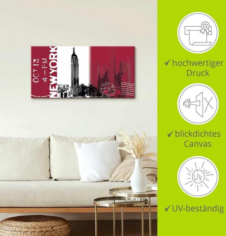 Artland Artprint op linnen New York bordeaux gespannen op een spieraam - Foto 4