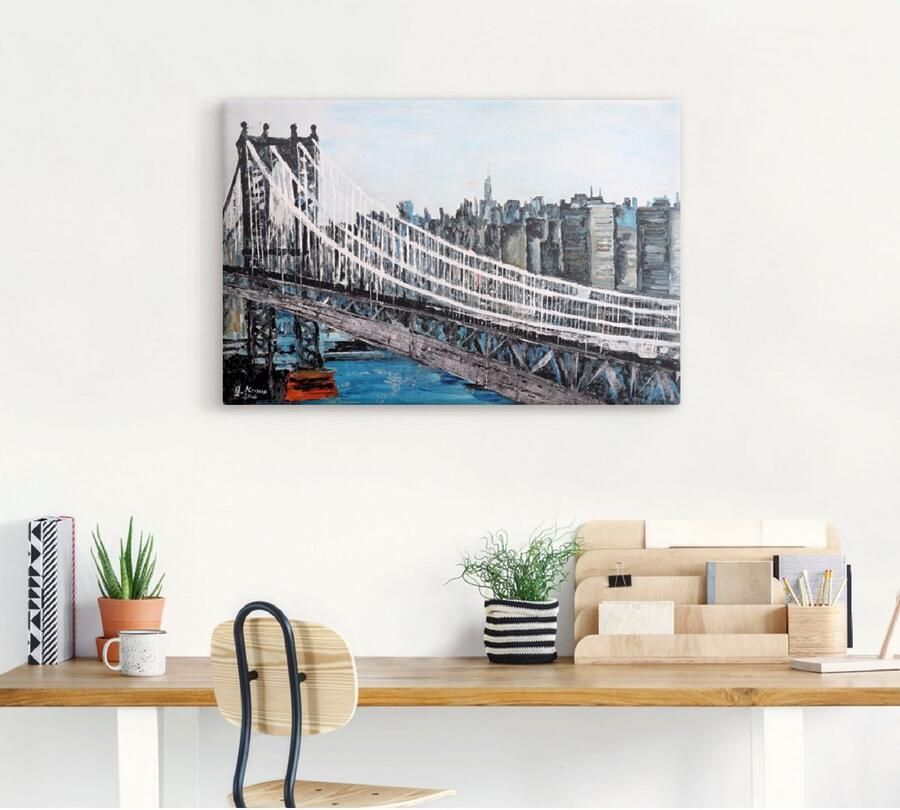 Artland Artprint op linnen New York Brooklyn Bridge gespannen op een spieraam - Foto 3
