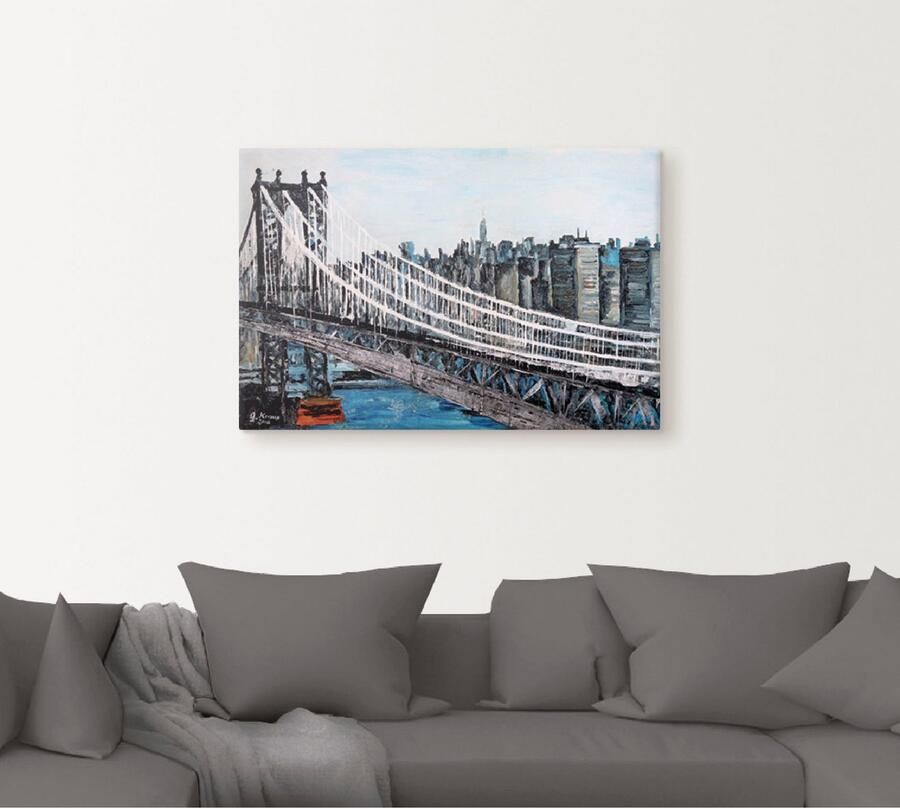 Artland Artprint op linnen New York Brooklyn Bridge gespannen op een spieraam - Foto 4