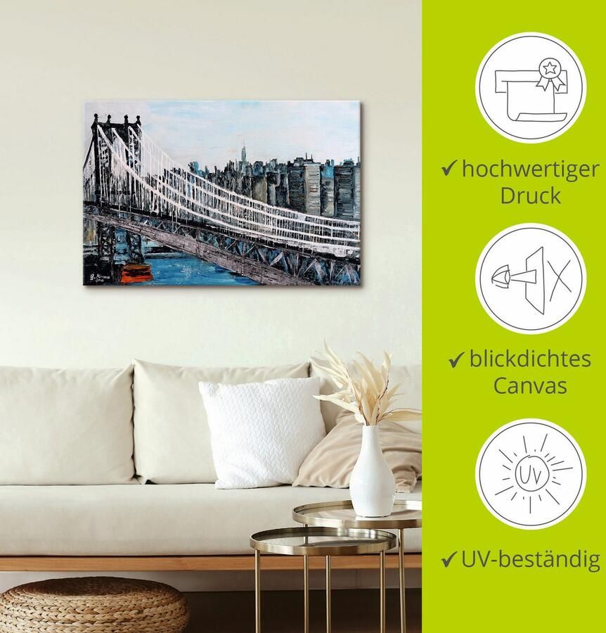 Artland Artprint op linnen New York Brooklyn Bridge gespannen op een spieraam - Foto 2