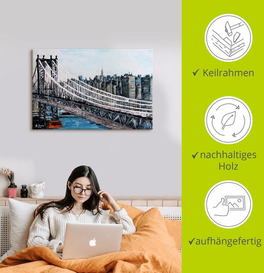 Artland Artprint op linnen New York Brooklyn Bridge gespannen op een spieraam