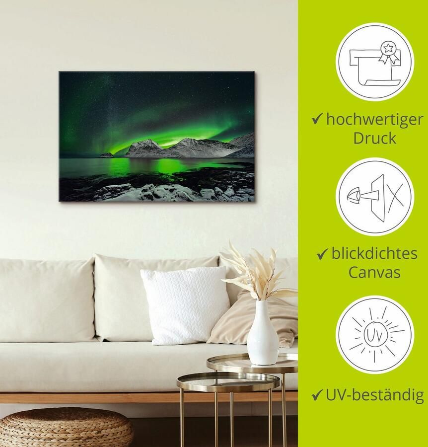 Artland Artprint op linnen Noorderlicht boven een winterberg - Foto 3