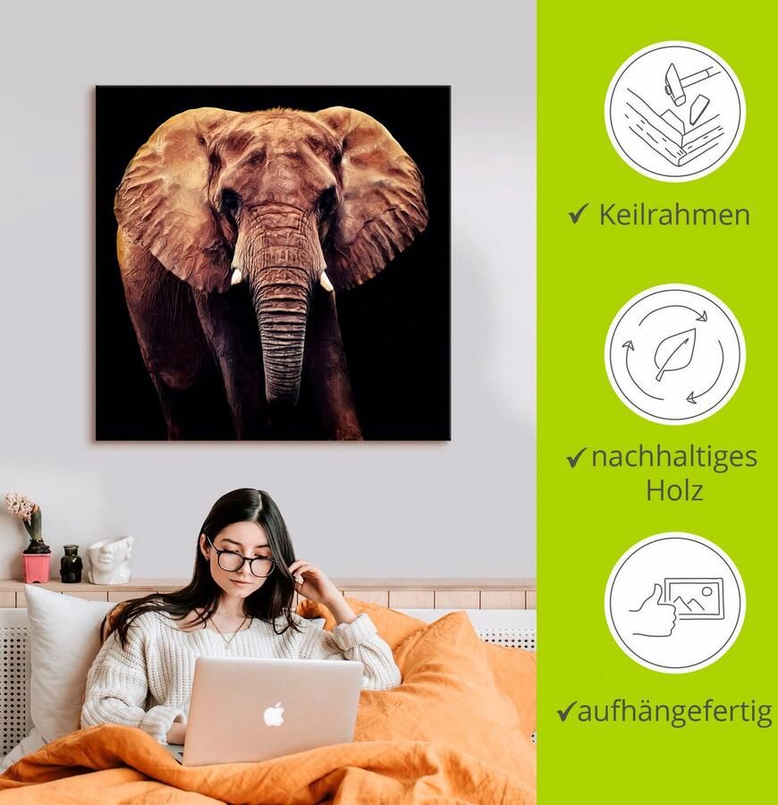 Artland Artprint op linnen Olifant gespannen op een spieraam