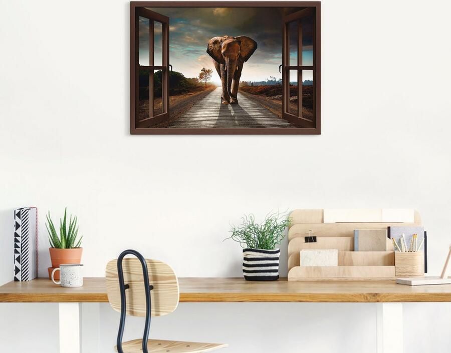 Artland Artprint op linnen Olifant op straat bruine venster - Foto 7