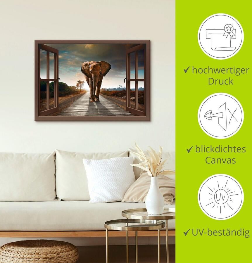 Artland Artprint op linnen Olifant op straat bruine venster - Foto 5