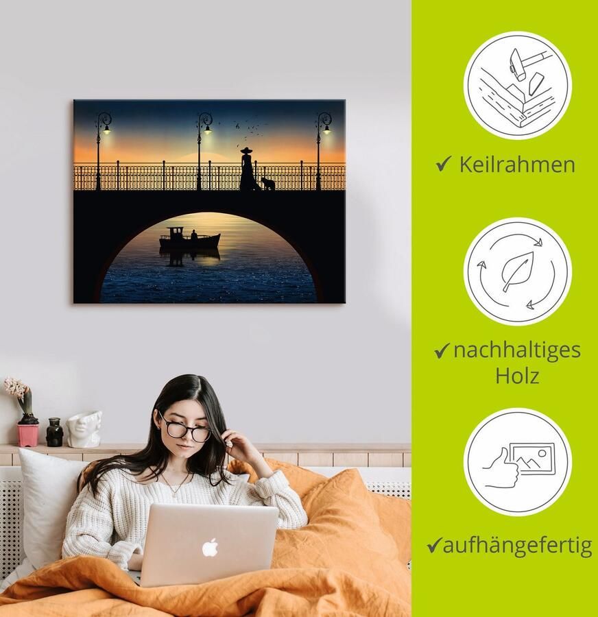 Artland Artprint op linnen Ontmoeting op de brug gespannen op een spieraam