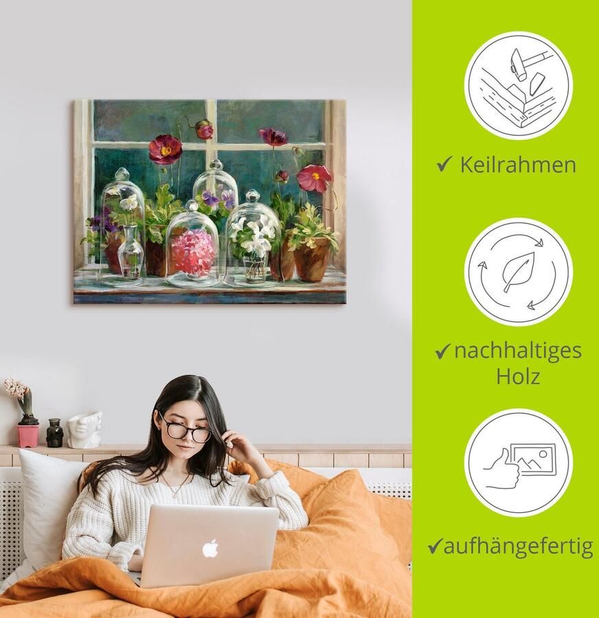 Artland Artprint op linnen Paars klaprozencollectie bij het raam