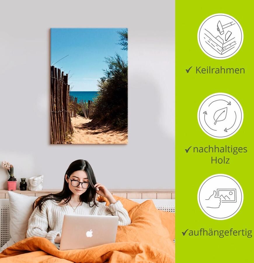 Artland Artprint op linnen Pad naar het strand van Serignan Plage