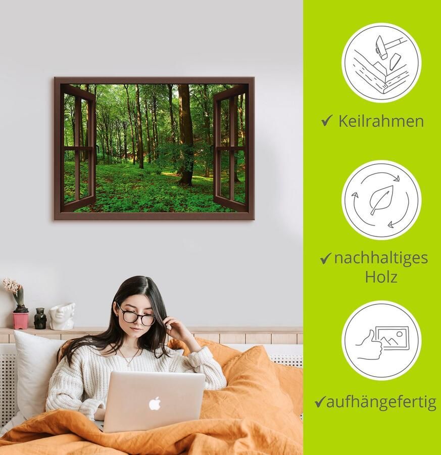 Artland Artprint op linnen Panorama zomerbos bruin gespannen op een spieraam - Foto 2