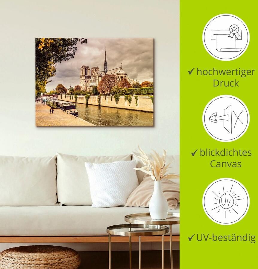 Artland Artprint op linnen Parijs Notre-Dame I gespannen op een spieraam - Foto 2