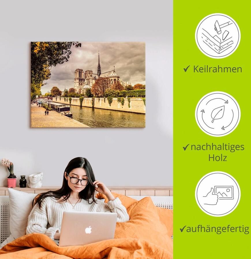 Artland Artprint op linnen Parijs Notre-Dame I gespannen op een spieraam