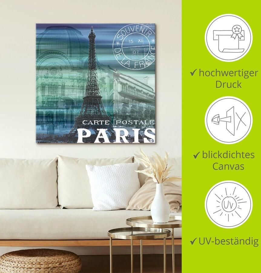 Artland Artprint op linnen Paris Collage blauw gespannen op een spieraam - Foto 3