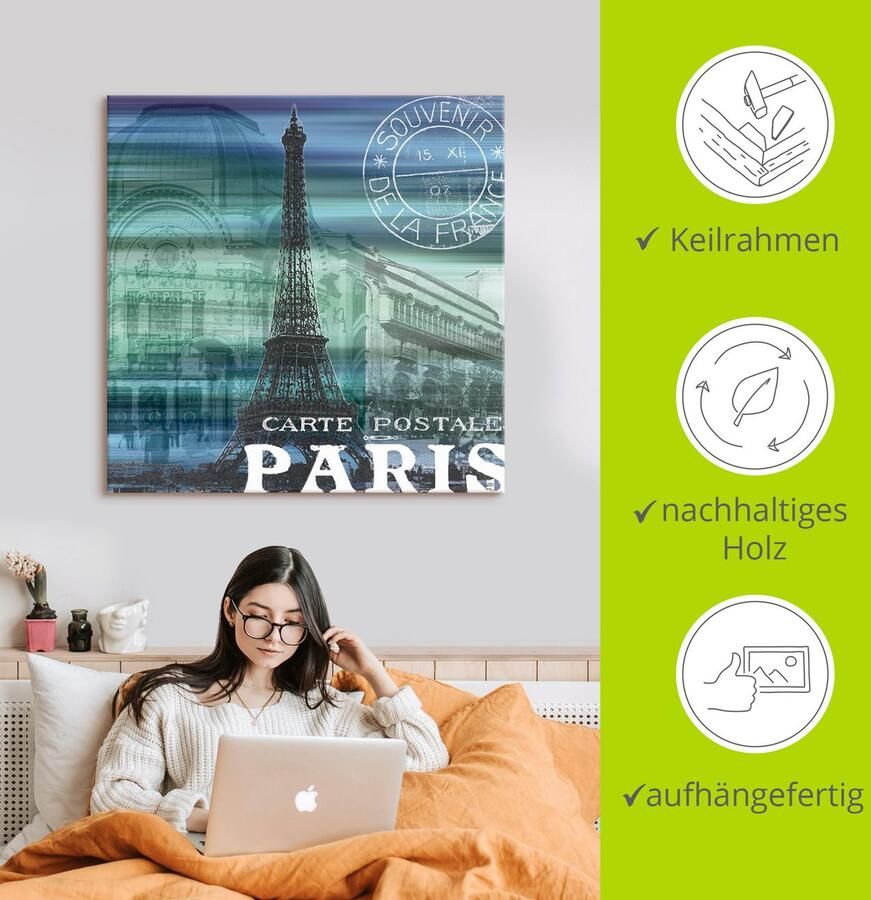 Artland Artprint op linnen Paris Collage blauw gespannen op een spieraam - Foto 2