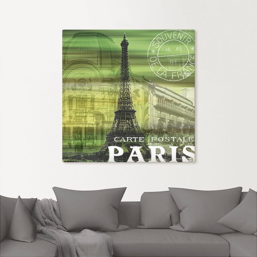 Artland Artprint op linnen Paris Collage groen gespannen op een spieraam