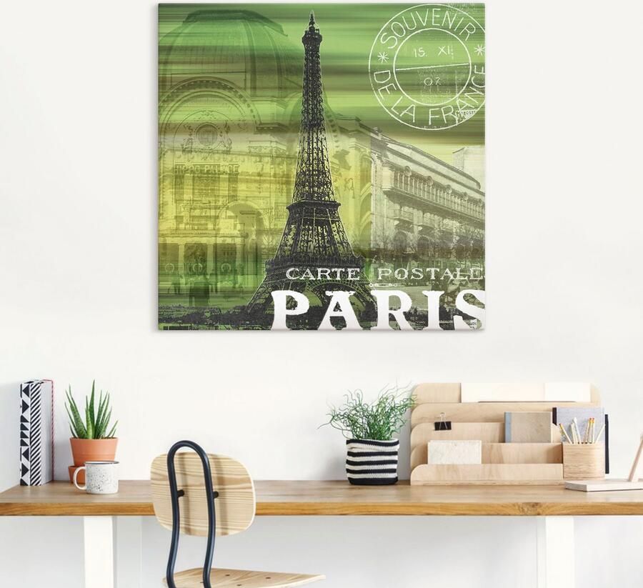 Artland Artprint op linnen Paris Collage groen gespannen op een spieraam - Foto 4