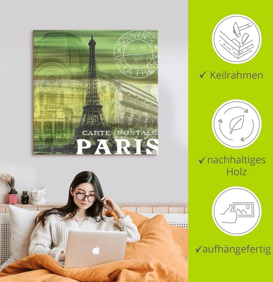 Artland Artprint op linnen Paris Collage groen gespannen op een spieraam - Foto 2