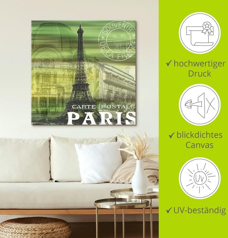 Artland Artprint op linnen Paris Collage groen gespannen op een spieraam - Foto 3