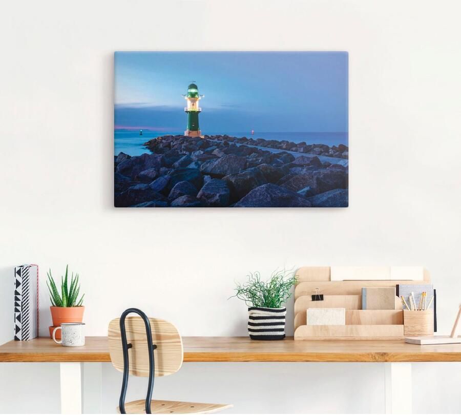 Artland Artprint op linnen Pier 's nachts in Warnemünde - Foto 3